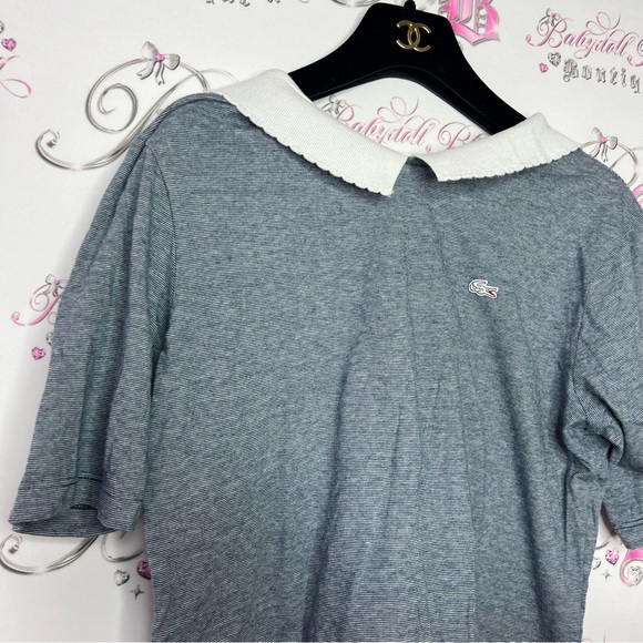 Lacoste live collared shirt striped navy white logo crocodile front milkmaid y2k - Picture 6 of 10